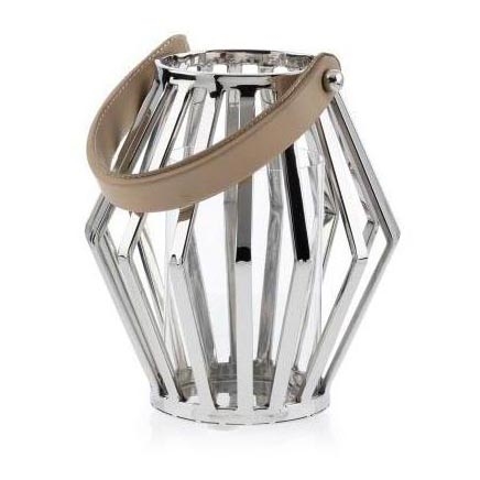 Lanterne GEOM 21 cm skinnende krom/brun