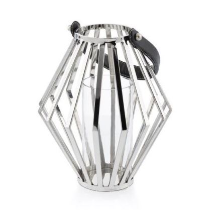 Lanterne GEOM 31 cm skinnende krom/sort