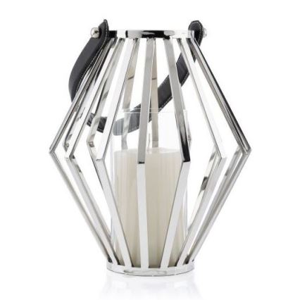 Lanterne GEOM 31 cm skinnende krom/sort
