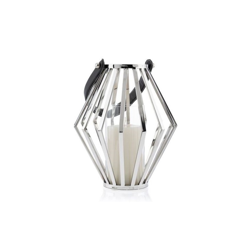 Lanterne GEOM 31 cm skinnende krom/sort