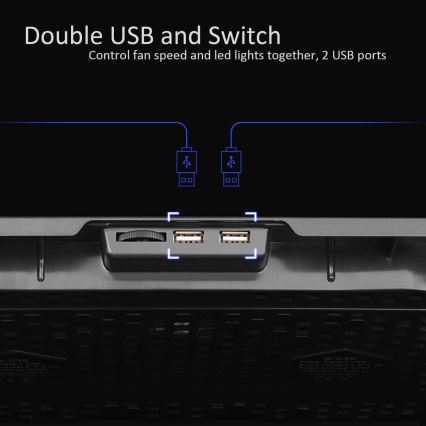 Laptop-køler 5x blæser 2xUSB sort