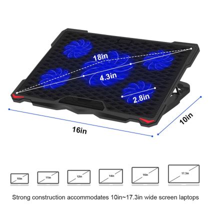 Laptop-køler 5x blæser 2xUSB sort