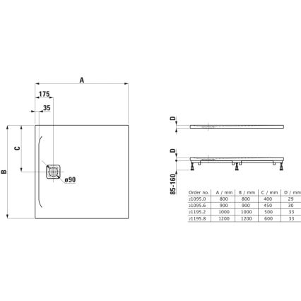LAUFEN H2109560000001 - Kvadratisk brusebakke PRO 90x90 cm marbond/hvid