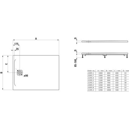 LAUFEN H2109580000001 - Rektangulær brusebakke PRO 120x90 cm marbond/hvid