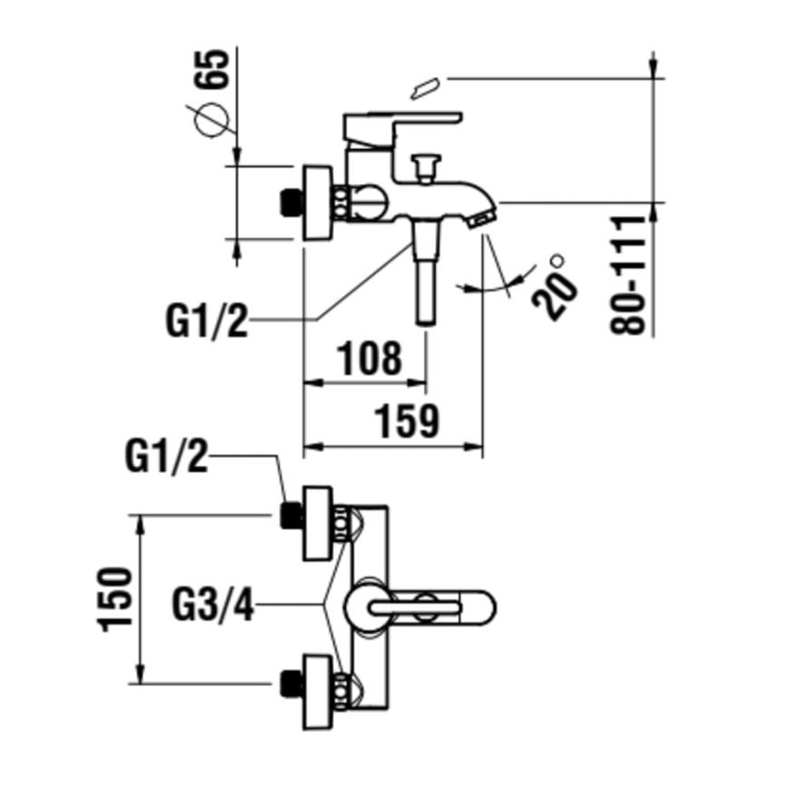 LAUFEN H3210810044001 - Hane til badekar LUA skinnende krom