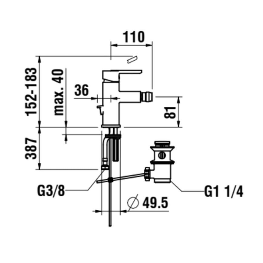 LAUFEN H3410810041141 - Bidethane + afløb m. overløb LUA skinnende krom