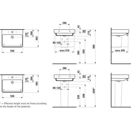LAUFEN H8109620001041 - Håndvask til bordplade/væghængt PRO 55x46,5 cm keramik/hvid