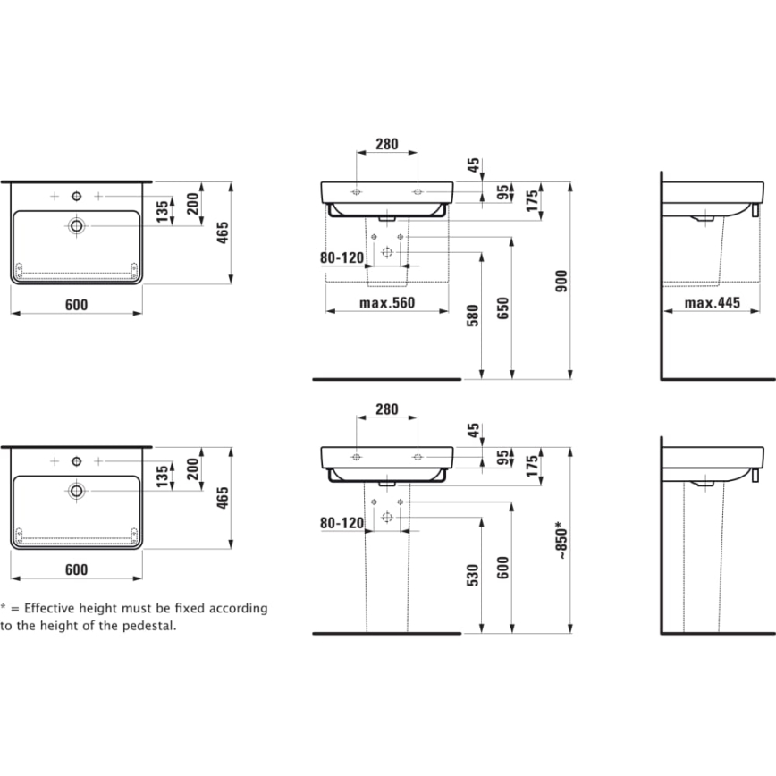 LAUFEN H8109630001091 - Bordmonteret håndvask/væghængt PRO 60x46,5 cm keramik/hvid