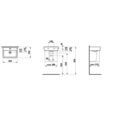 LAUFEN H8119510001041 - Bordmonteret håndvask/væghængt PRO 45x34 cm keramik/hvid