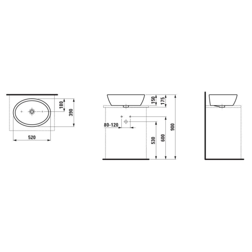 LAUFEN H8129640001121 - Bordmonteret håndvask PRO 52x39 cm keramik/hvid