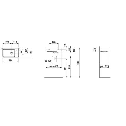 LAUFEN H8159540001041 - Væghængt håndvask PRO 48x28 cm keramik/hvid