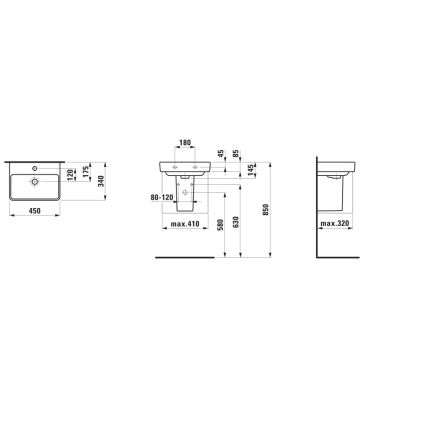 LAUFEN H8159610001041 - Bordplade-/vægmonteret vask PRO 45x34 cm keramik/hvid