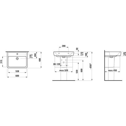 LAUFEN H8166120001311 - Væghængt håndvask til hjørne PRO 45x46 cm keramik/hvid