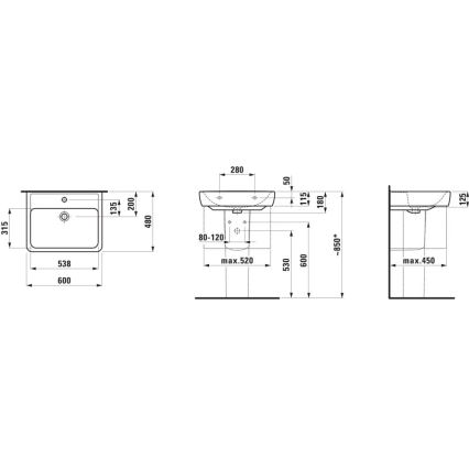 LAUFEN H8189520001041 - Bordmonteret håndvask/væghængt PRO 60x48 cm keramik/hvid