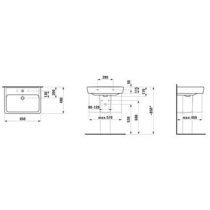 LAUFEN H8189530001041 - Bordmonteret håndvask/væghængt PRO 65x48 cm keramik/hvid