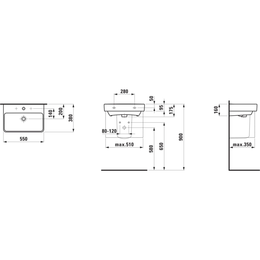LAUFEN H8189580001041 - Håndvask til bordplade/vægmontering PRO 55x38 cm keramisk/hvid
