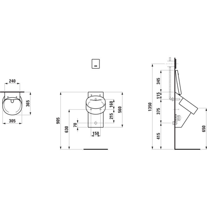 LAUFEN H8402817160001 - Urinal med åbninger til VAL-dæksel, bagtil vandtilslutning, bagtil afløb, keramik/mat sort