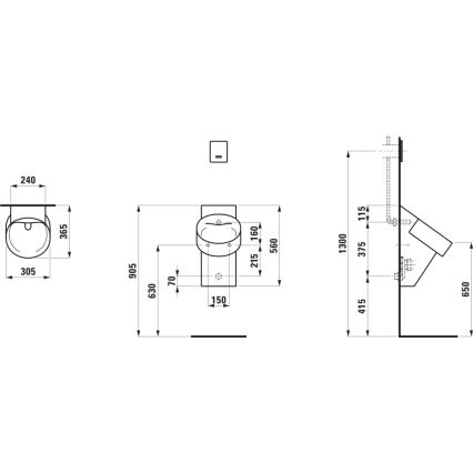 LAUFEN H8402857160001 - VAL-urinal med bagtil tilslutning og bagudløb, keramik/mat sort