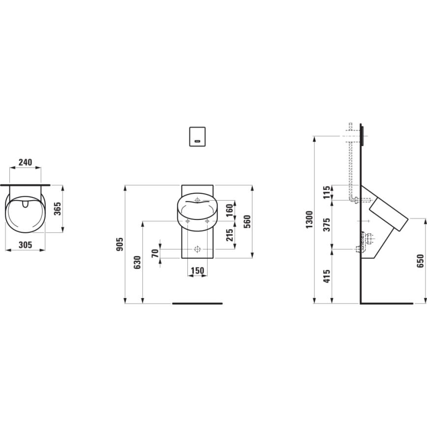 LAUFEN H8402857160001 - VAL-urinal med bagtil tilslutning og bagudløb, keramik/mat sort