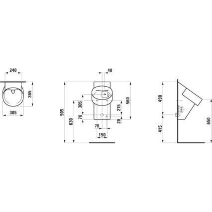 LAUFEN H8402860200001 - Urinal med sensor VAL 230V, bagtil tilslutning, bagudløb, keramik/højglans sort