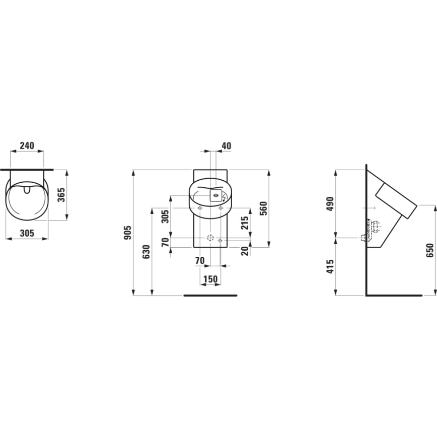 LAUFEN H8402860200001 - Urinal med sensor VAL 230V, bagtil tilslutning, bagudløb, keramik/højglans sort
