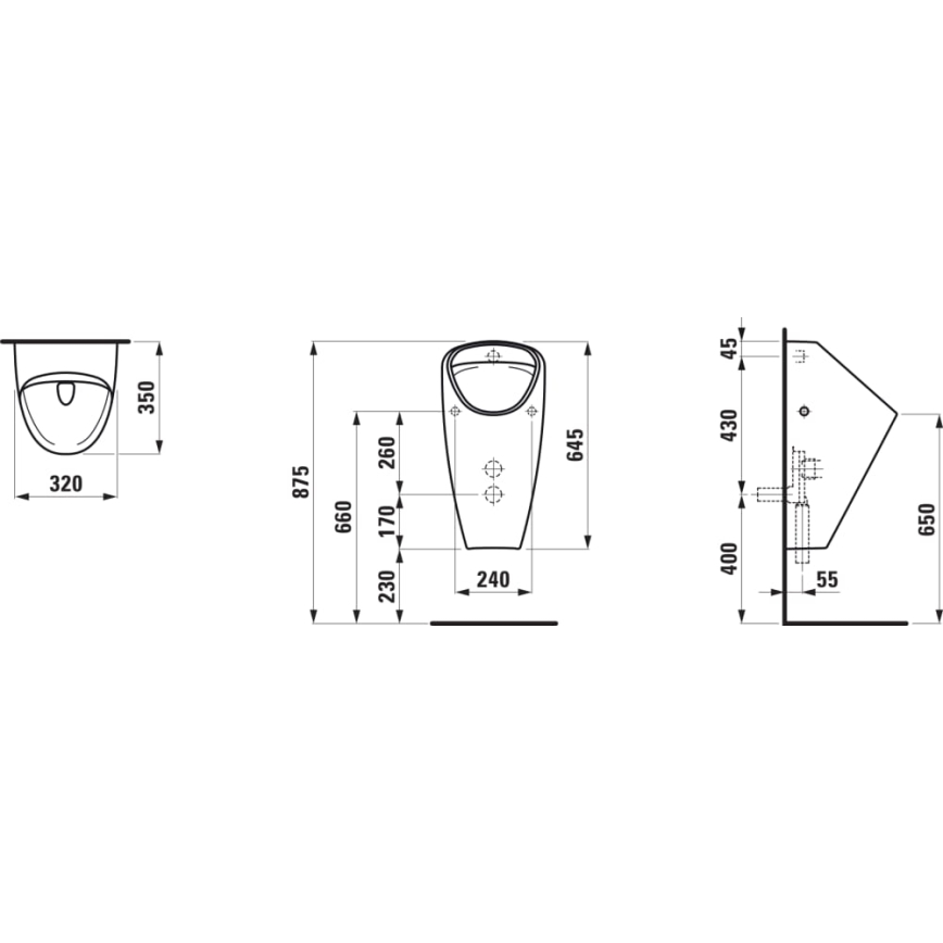 LAUFEN H8410610000001 - Urinal CAPRINO indvendigt indløb, bagudgående afløb keramik/hvid