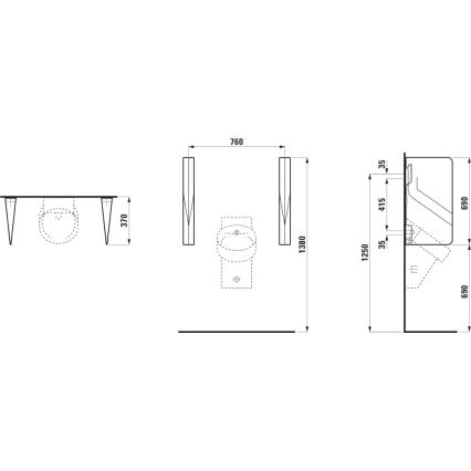 LAUFEN H8472807160001 - Urinalafskærmning VAL 69x37 cm, keramik/mat sort