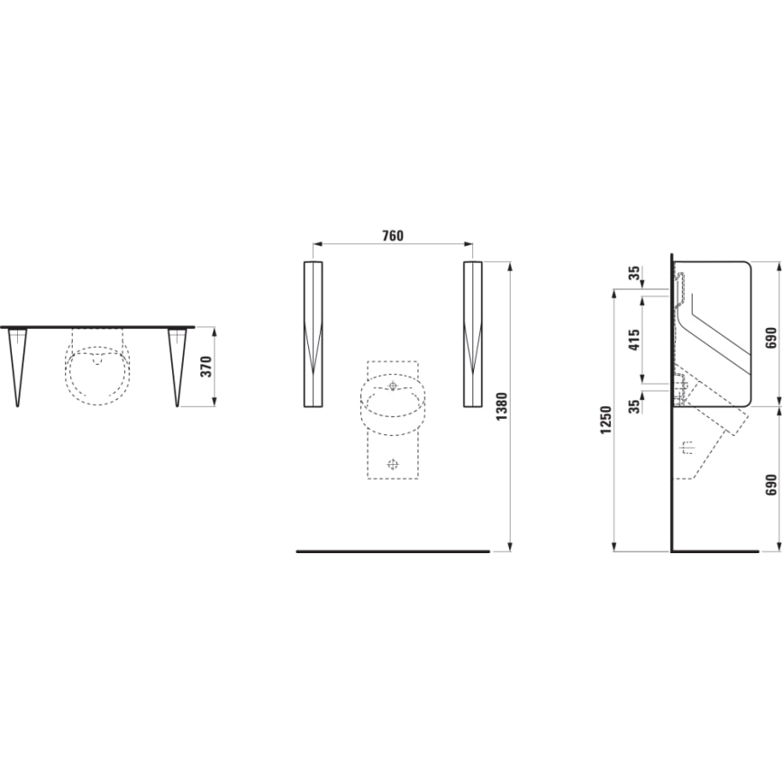 LAUFEN H8472807160001 - Urinalafskærmning VAL 69x37 cm, keramik/mat sort