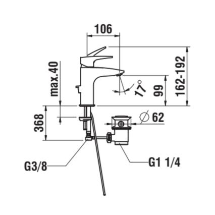 LAUFEN HF500701100000 - Håndvaskarmatur med overløb og bundventil LAURIN 16,2 cm blank krom