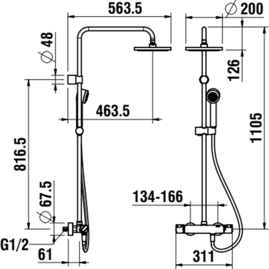 LAUFEN HF500957100600 - Brusesæt med termostathane CITYPRO skinnende krom