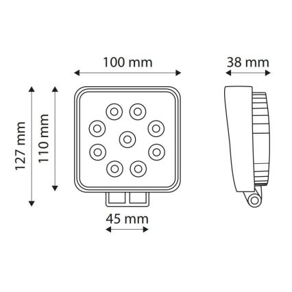 LED arbejdslampe EPISTAR 9xLED/27W/10-30V IP67 6.000K