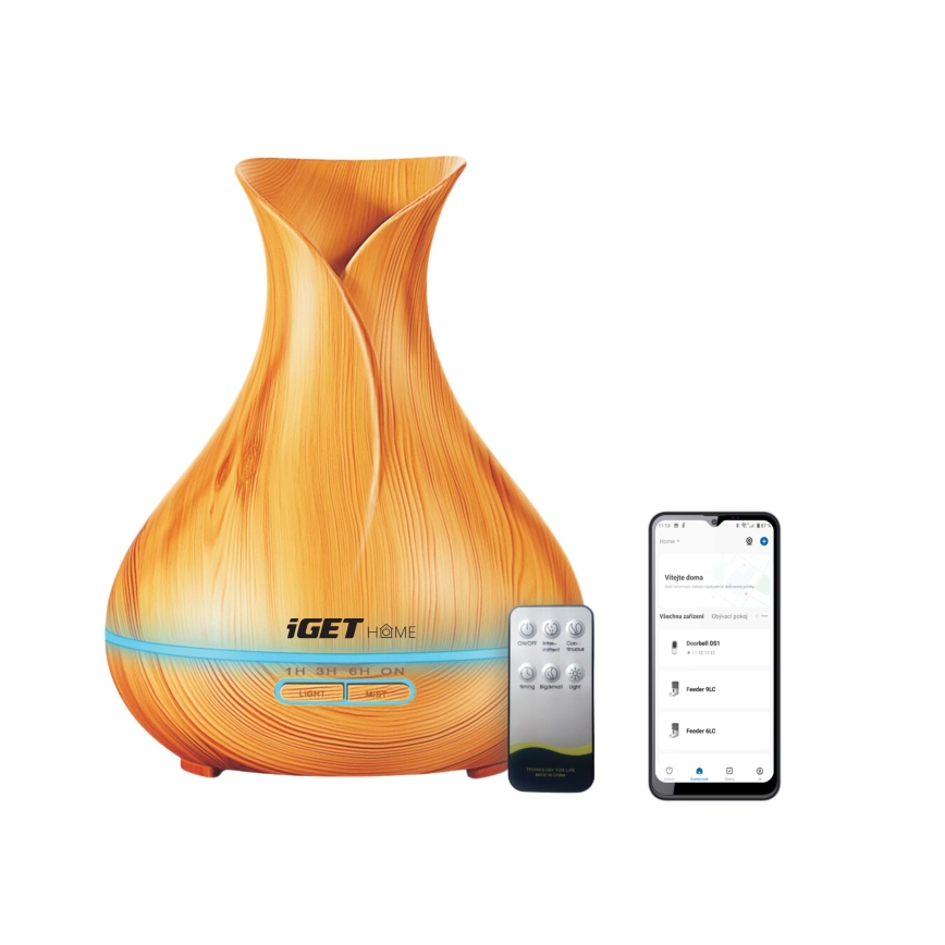 LED aromadiffusor og luftfugter m. RGBW-farver LED/230V 500 ml Wi-Fi + fjernbetjening