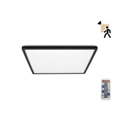 LED badeværelseslampe m. bevægelses- og skumringssensor NIVERA LED/12W/230V IP54 3000/4000/6000K 22,5x22,5 cm sort + fjernbetjening