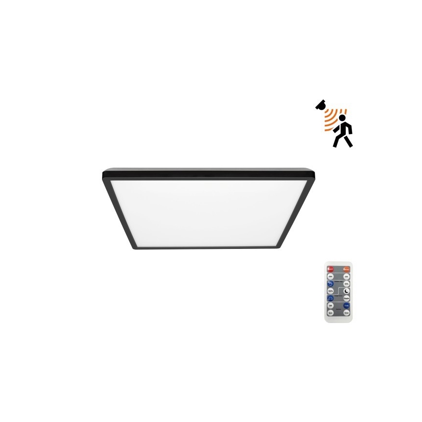 LED badeværelseslampe m. bevægelses- og skumringssensor NIVERA LED/12W/230V IP54 3000/4000/6000K 22,5x22,5 cm sort + fjernbetjening