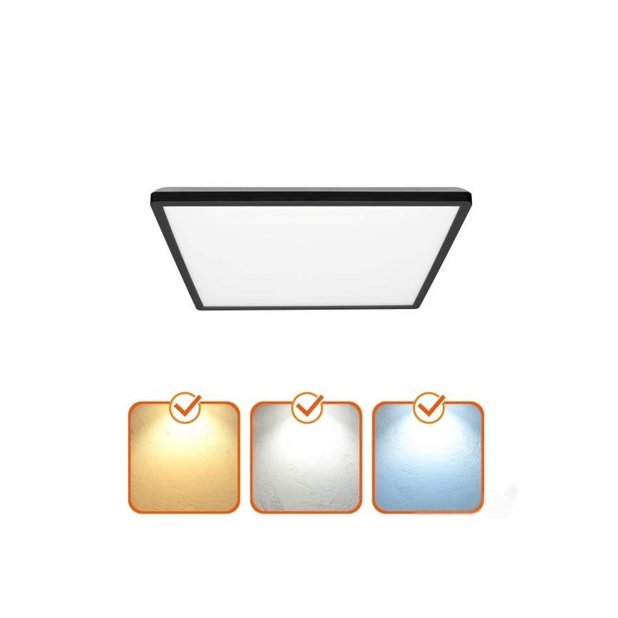 LED badeværelseslampe m. bevægelses- og skumringssensor NIVERA LED/12W/230V IP54 3000/4000/6000K 22,5x22,5 cm sort + fjernbetjening