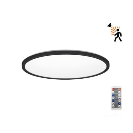 LED badeværelseslampe m. bevægelses- og skumringssensor NIVERA LED/12W/230V IP54 3000/4000/6000K diameter 22,5 cm sort + fjernbetjening