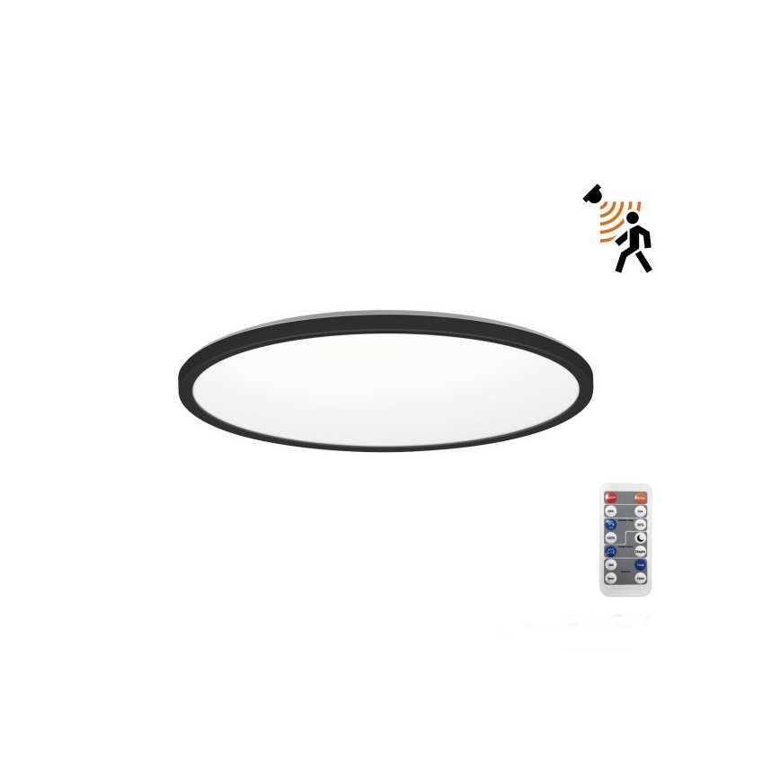 LED badeværelseslampe m. bevægelses- og skumringssensor NIVERA LED/12W/230V IP54 3000/4000/6000K diameter 22,5 cm sort + fjernbetjening