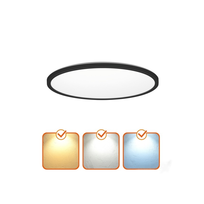 LED badeværelseslampe med bevægelses- og skumringssensor NIVERA LED/12W/230V IP54 3000/4000/6000K Ø 22,5 cm sort + fjernbetjening