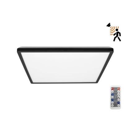 LED badeværelseslampe m. bevægelses- og skumringssensor NIVERA LED/24W/230V IP54 3000/4000/6000K 30x30 cm sort + fjernbetjening