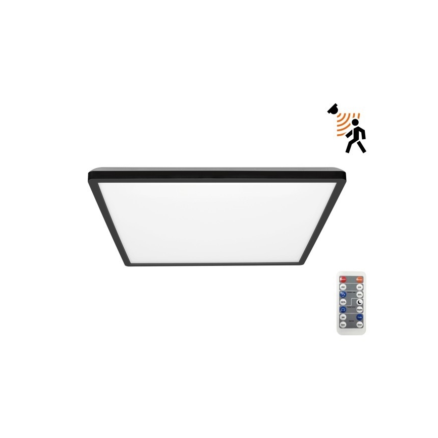 LED badeværelseslampe m. bevægelses- og skumringssensor NIVERA LED/24W/230V IP54 3000/4000/6000K 30x30 cm sort + fjernbetjening