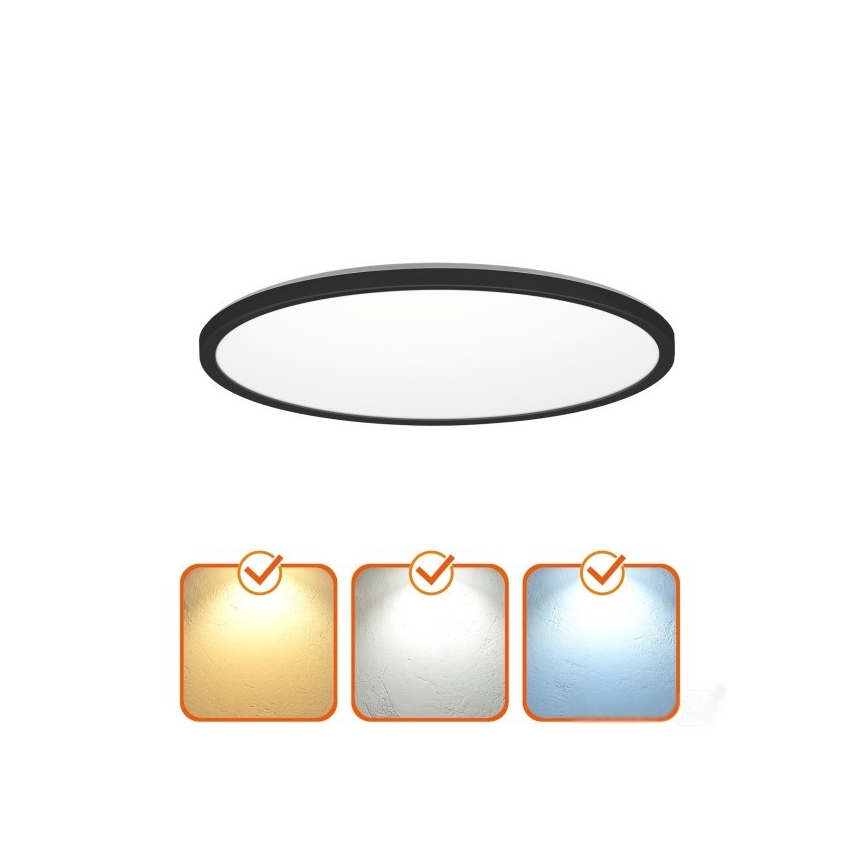 LED badeværelseslampe m. bevægelses- og skumringssensor NIVERA LED/24W/230V IP54 3000/4000/6000K diameter 30 cm sort + fjernbetjening