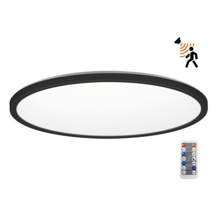 LED Badeværelseslampe m. bevægelses- og skumringssensor NIVERA LED/32W/230V IP54 3000/4000/6000K diameter 42 cm sort + fjernbetjening