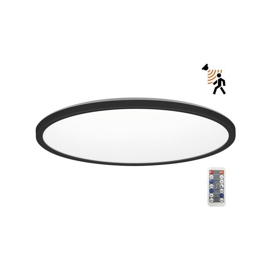 LED Badeværelseslampe m. bevægelses- og skumringssensor NIVERA LED/32W/230V IP54 3000/4000/6000K diameter 42 cm sort + fjernbetjening