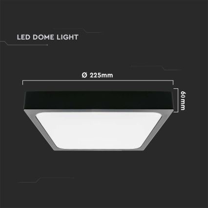 LED Badeværelsesloftlampe med sensor LED/18W/230V 4000K IP44 22,5x22,5 cm sort