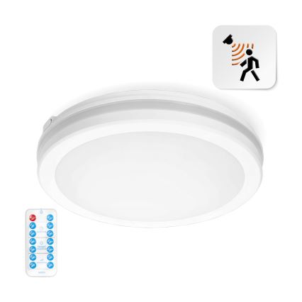 LED badeværelsesloftlampe med sensor LED/24W/230V 3000/4000/6500K IP65 Ø 30 cm hvid + fjernbetjening