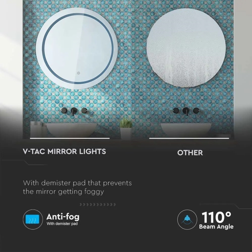 LED badeværelsesspejl m. lys og varme LED/25W/230V IP44 3000K/4000K/6400K