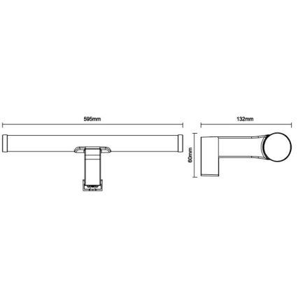 LED-belysning til badeværelsesspejl LED/12W/230V 59,5 cm IP44 sort