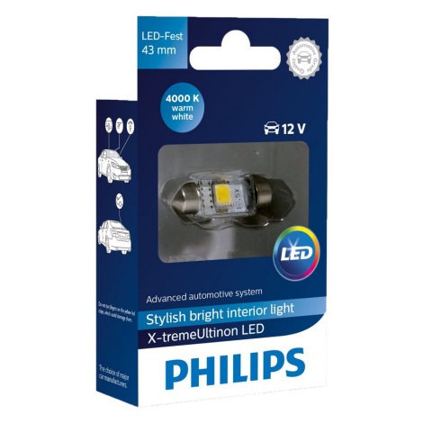 LED Bilpære Philips X-TREME VISION 129454000KX1 C5W SV8,5/1W/12V 4000K
