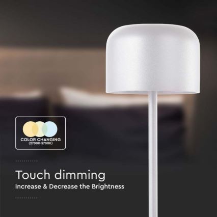 LED Genopladelig bordlampe m. touch-funktion dæmpbar LED/1,5W/5V 2700-5700K IP54 2200 mAh hvid