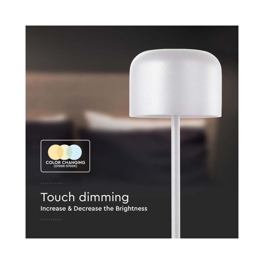 LED Genopladelig bordlampe m. touch-funktion dæmpbar LED/1,5W/5V 2700-5700K IP54 2200 mAh hvid
